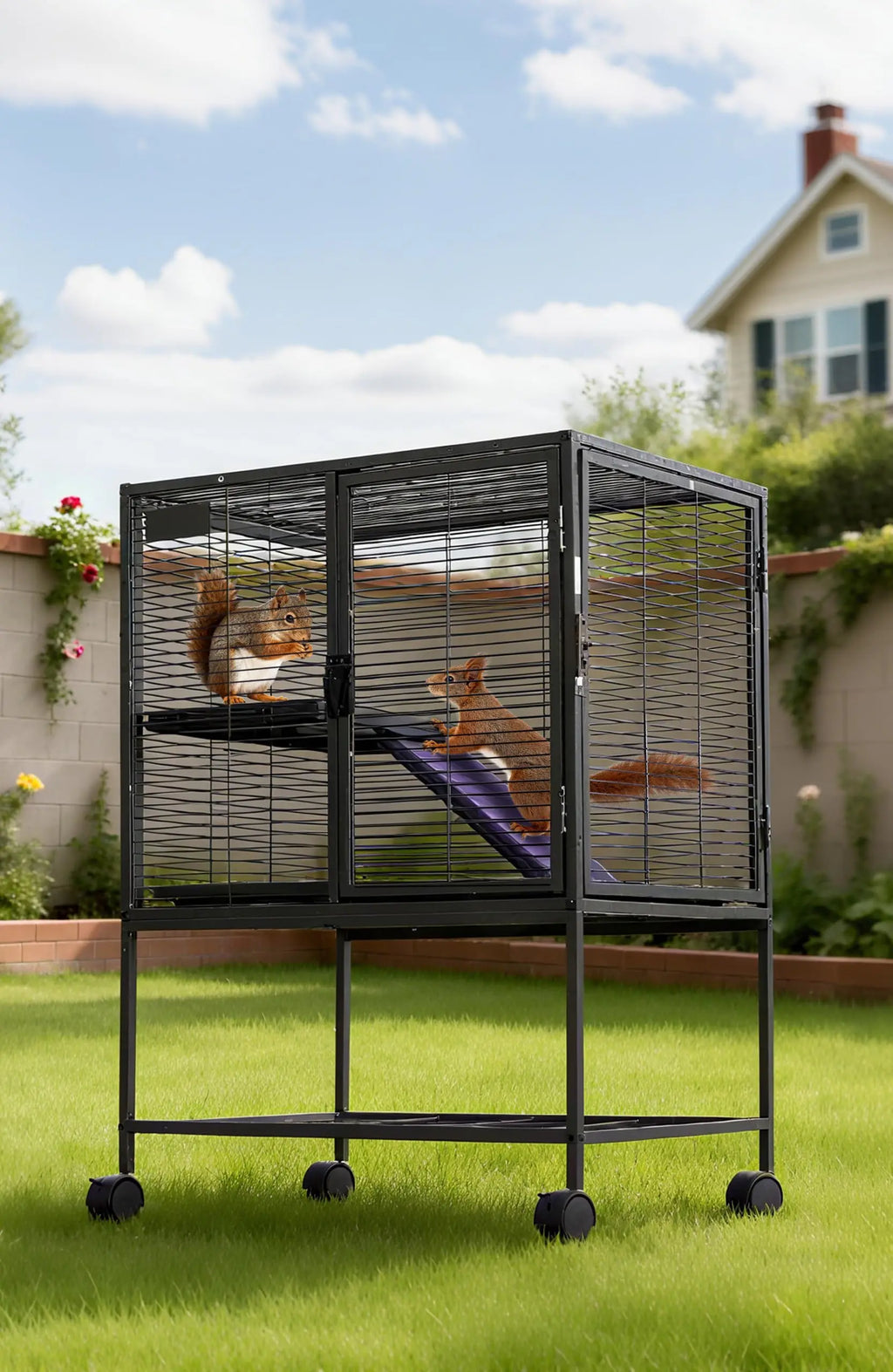 Multi-Level Metal Small Animal Cage with Ramp & Storage