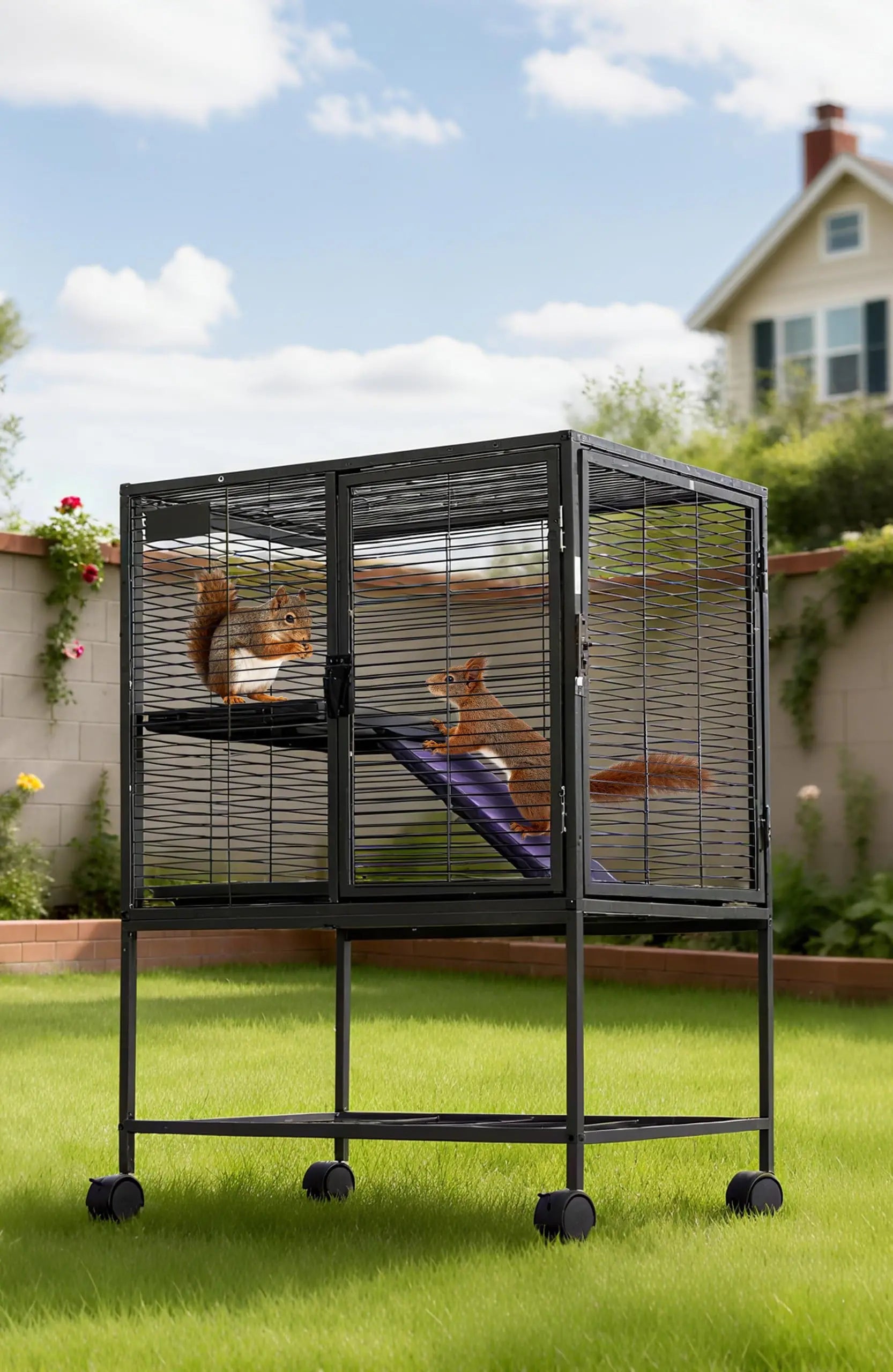 Multi-Level Metal Small Animal Cage with Ramp & Storage