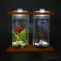 Dual Glass Betta Fish Tank with LED Light Bamboo Base