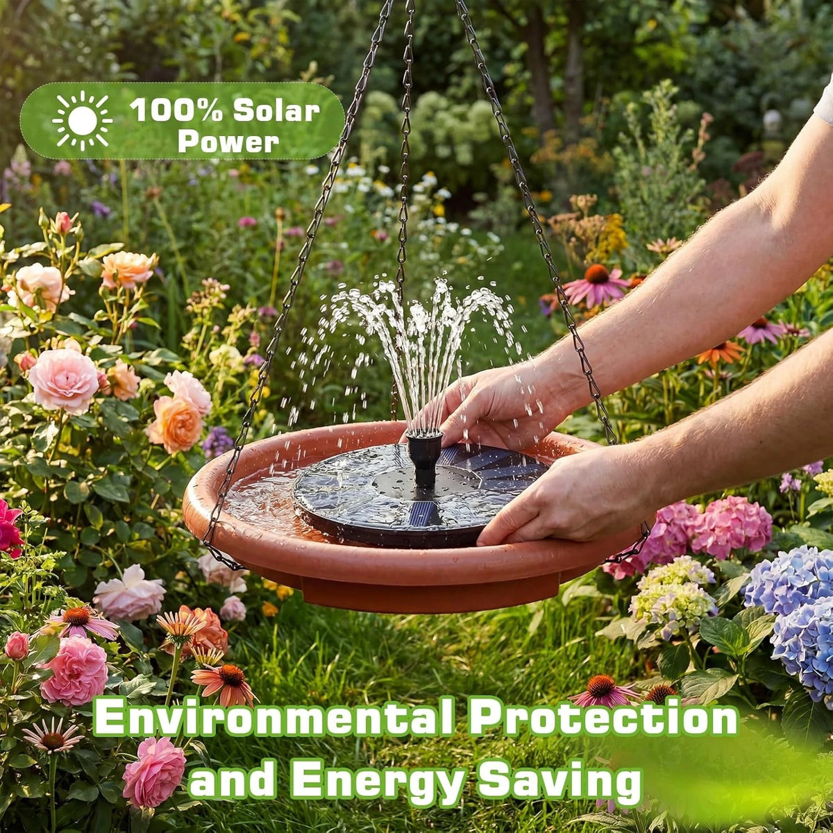 15 inch Hanging Solar Powered Bird Bath & Feeder
