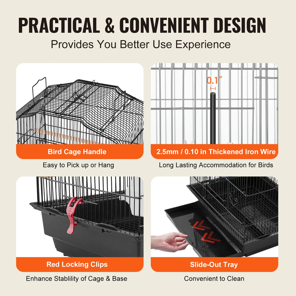 Double Door Large Bird Cage with Swing & Perch