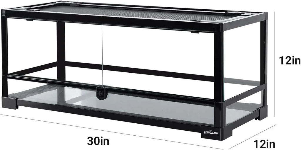 20 Gallon Front Opening Glass Reptile Terrarium 30x12x12 In