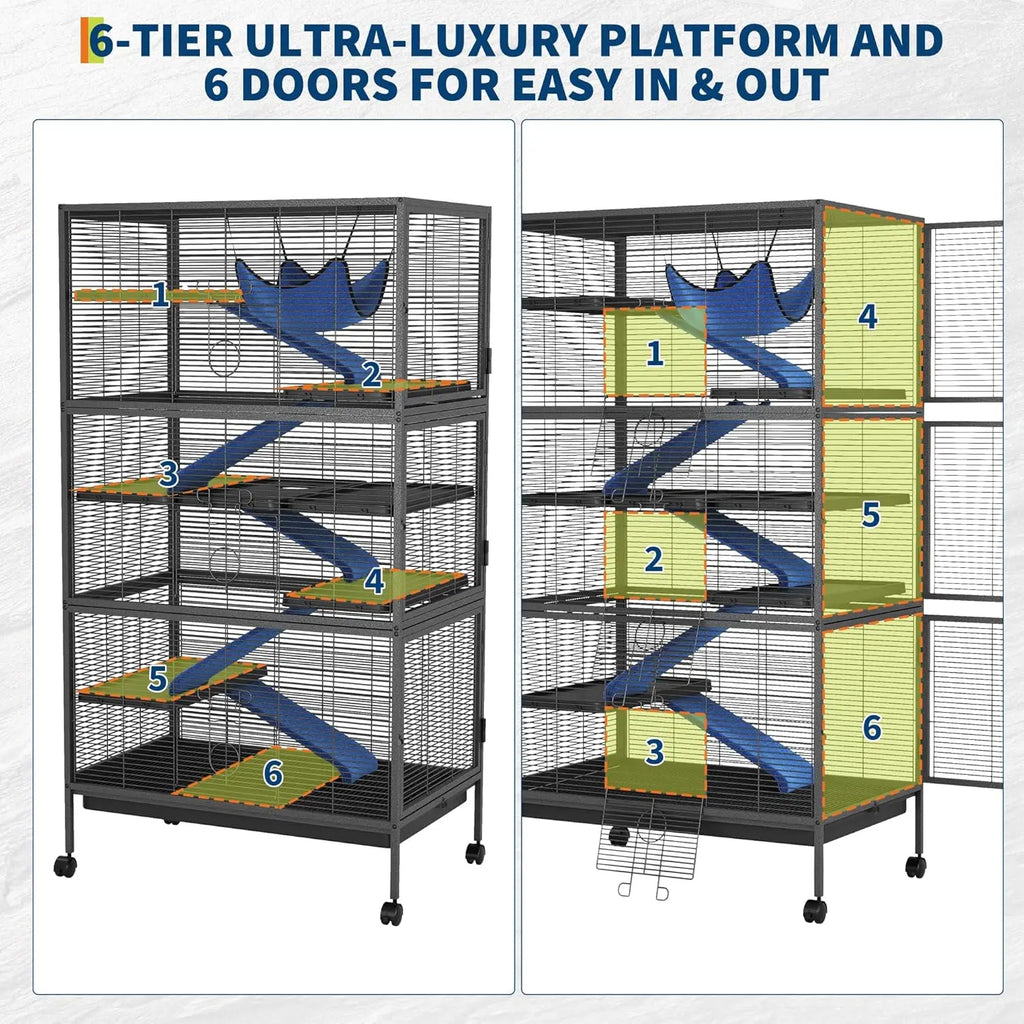 6-Tier Cage with Rolling Stand for Birds and Small Animals