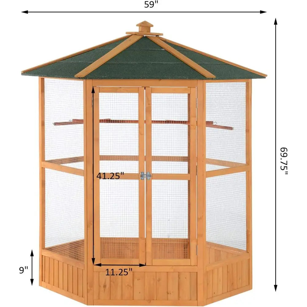 69" Large Wooden Hexagonal Outdoor Bird Cage