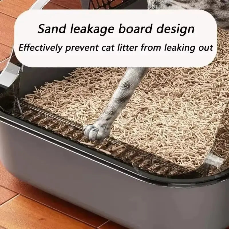 Semi-Enclosed Cat Litter Box with Splashproof High Sides
