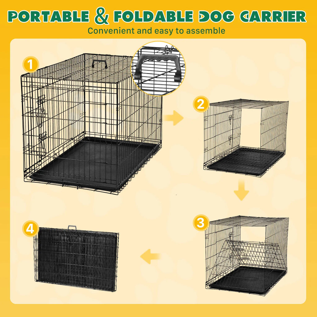 48 In Double Door Folding Metal Dog Cage