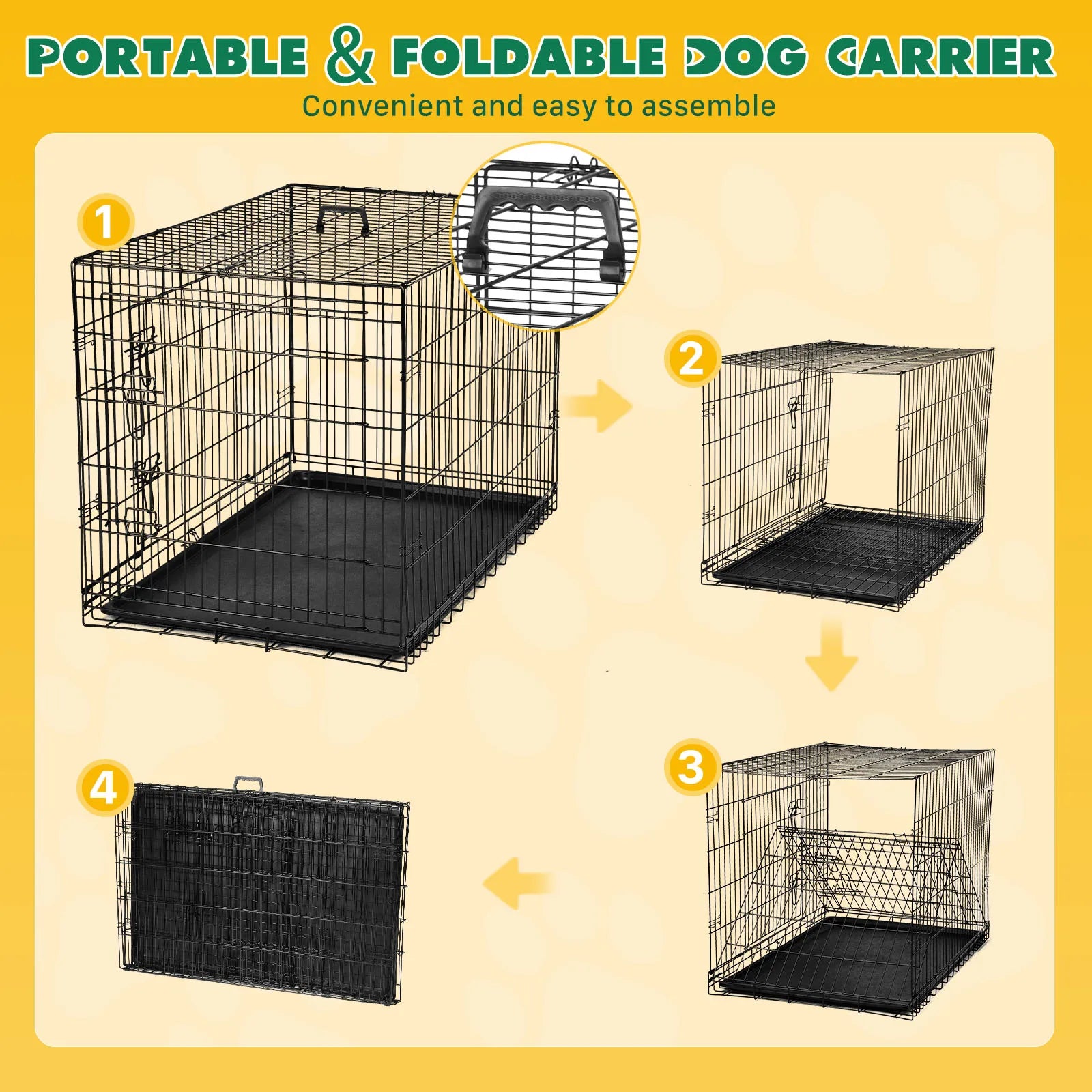 48 In Double Door Folding Metal Dog Cage