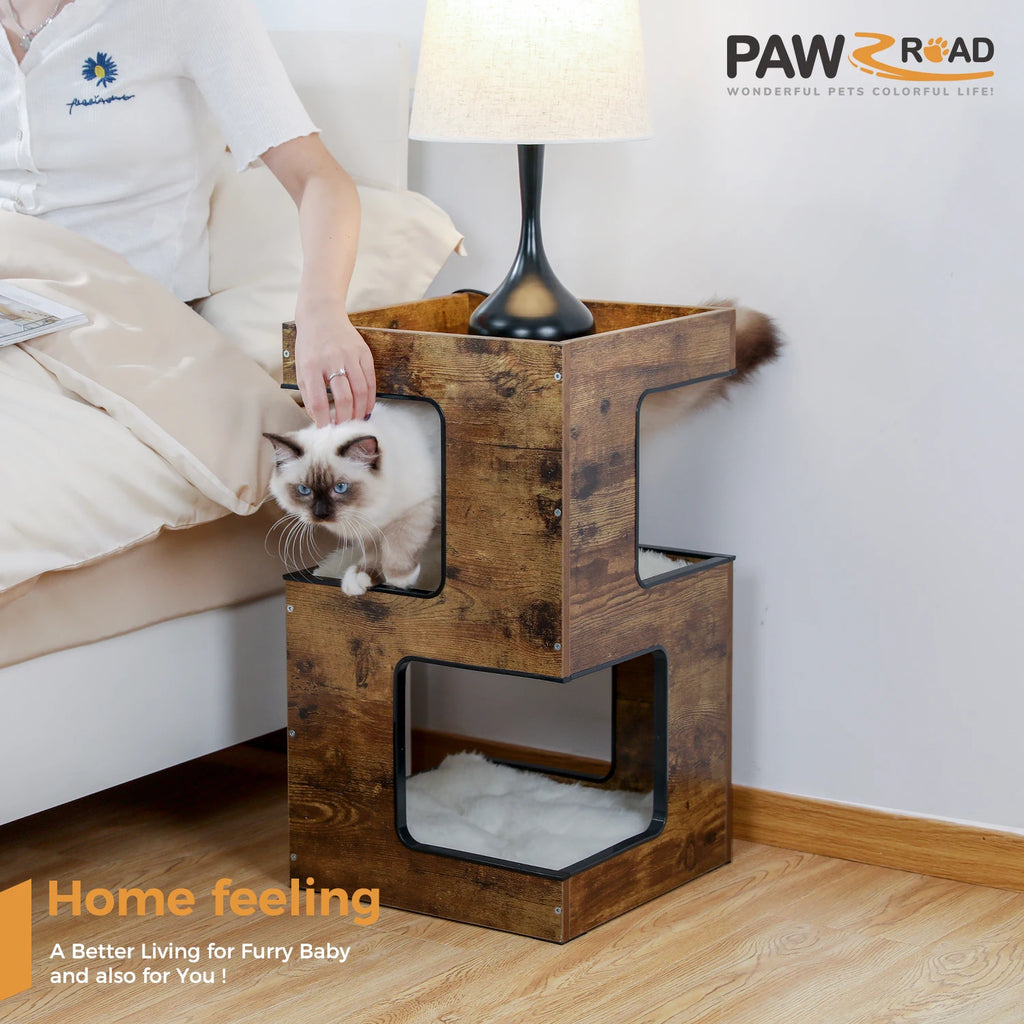 Modern Wood Cat Condo House Bed