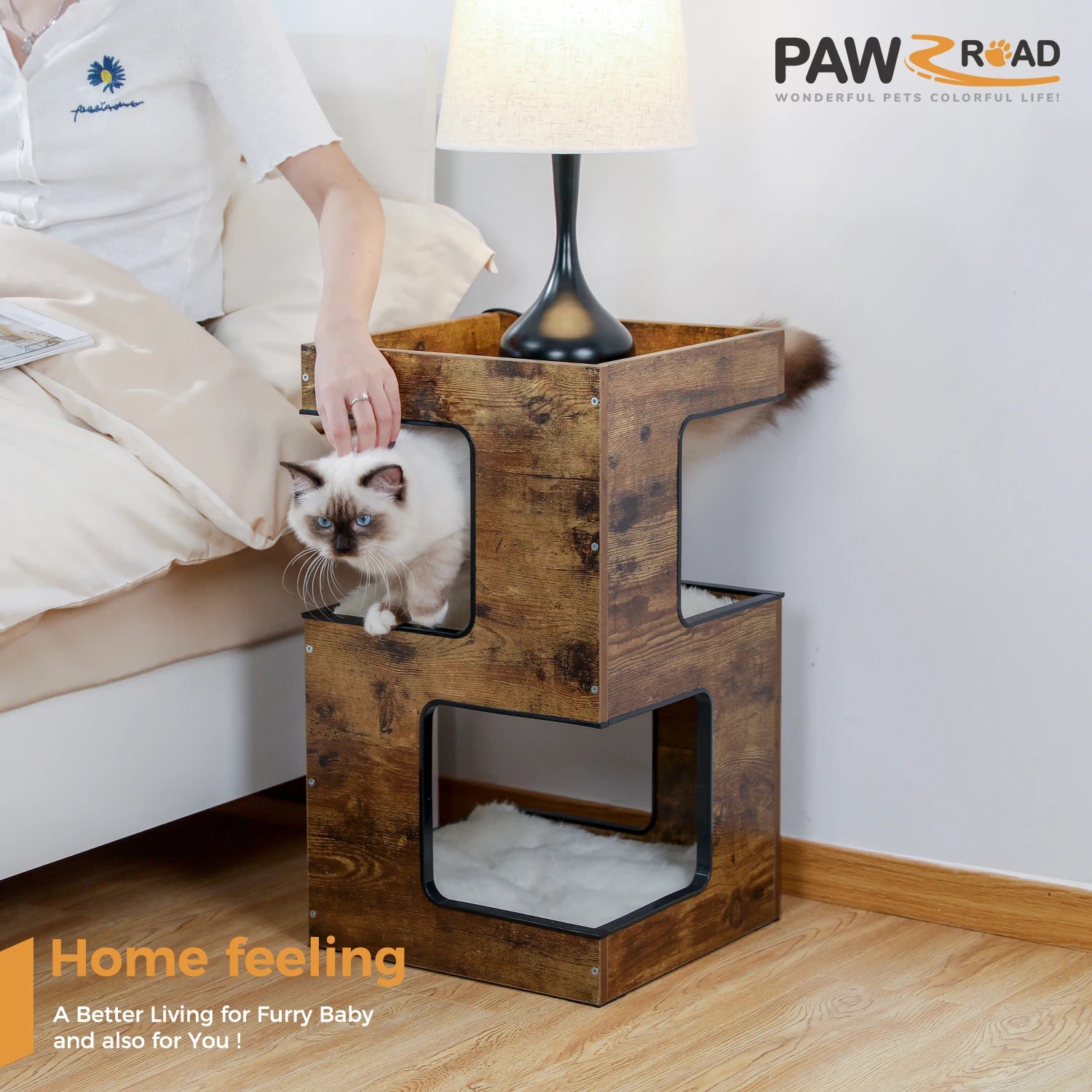 Modern Wood Cat Condo House Bed