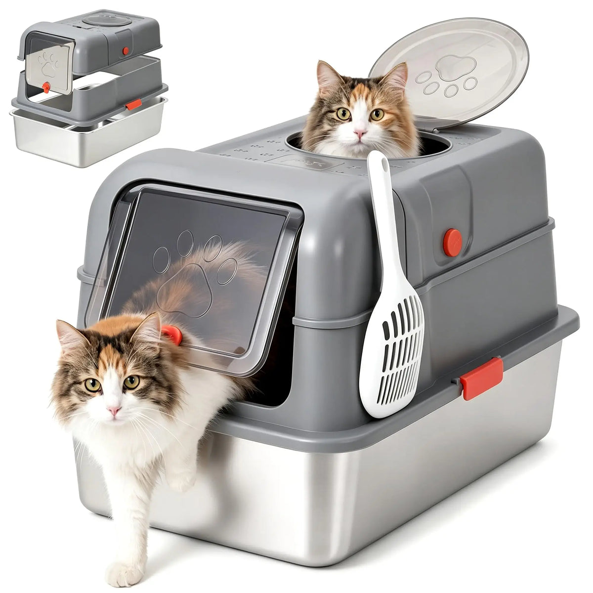 Enclosed Stainless Steel Litter Box With Lid for Cats