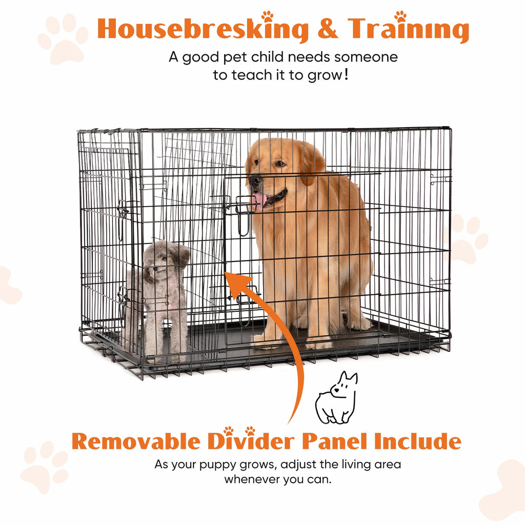 48 In Double Door Folding Metal Dog Cage