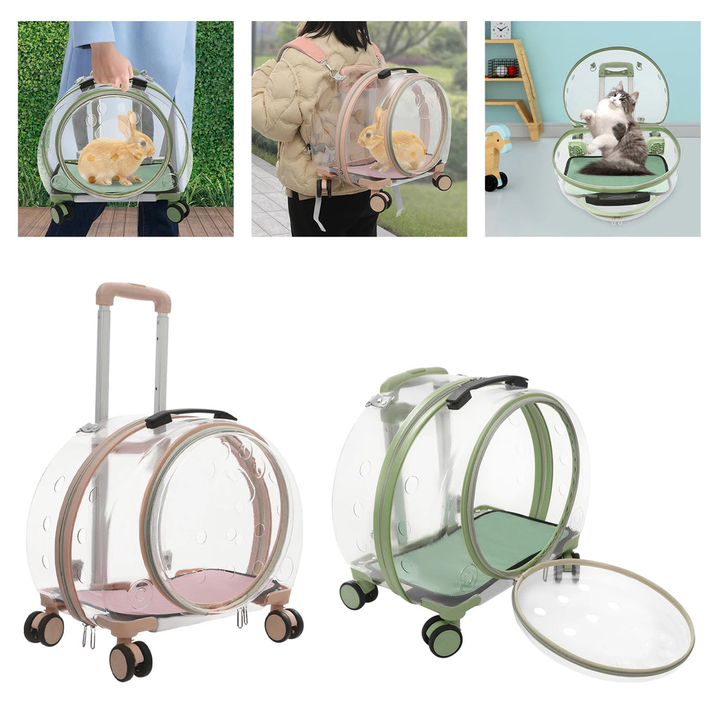 Pink/Green Breathable Pet Dog Cat Carrier with Wheels