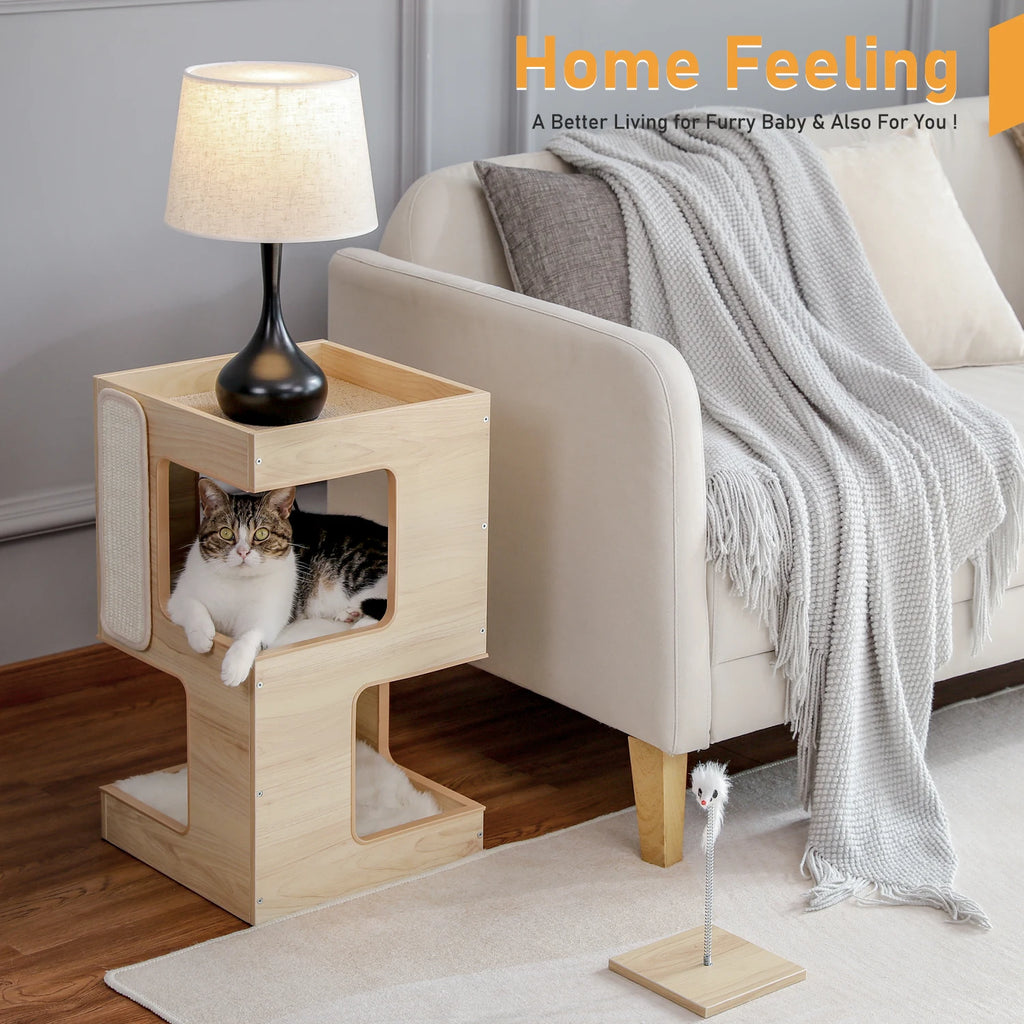 Modern Wood Cat Condo House Bed