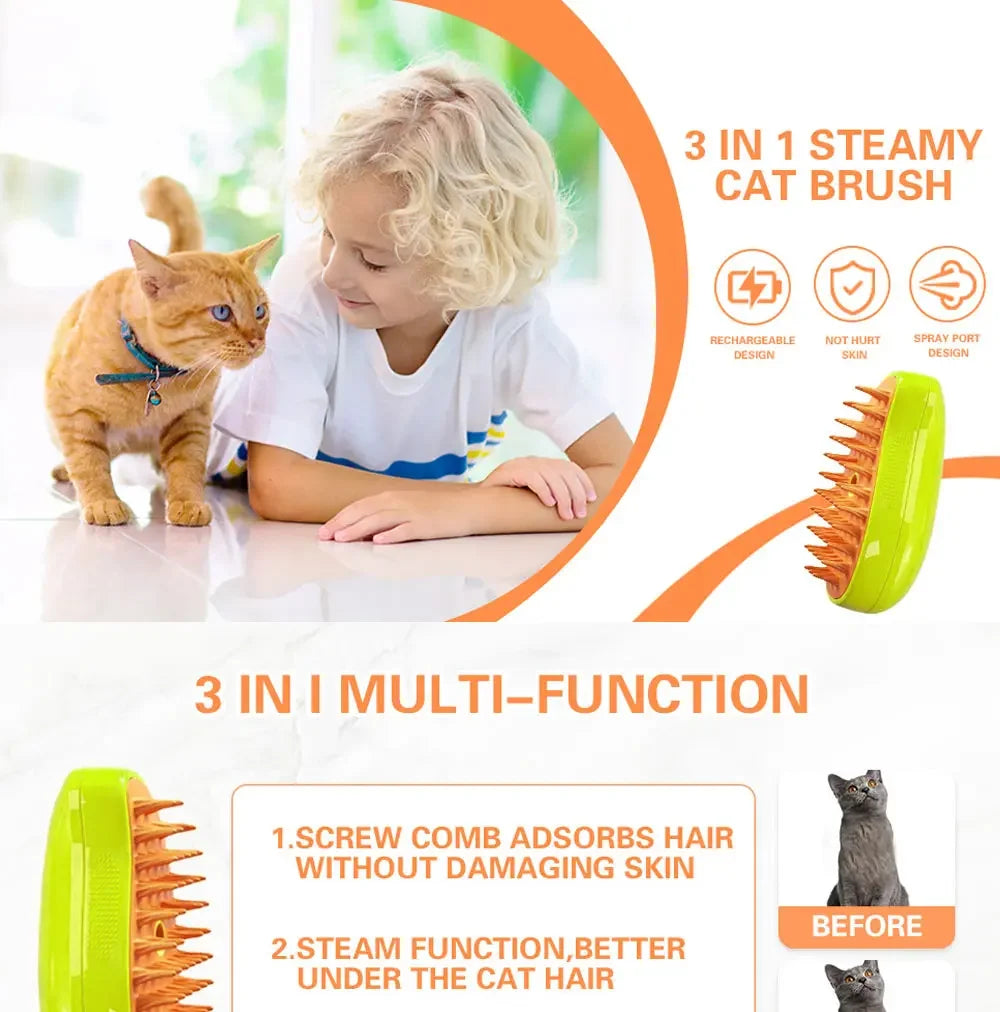 Cat Dog Steam Brush Electric Sprayer for Massage Grooming