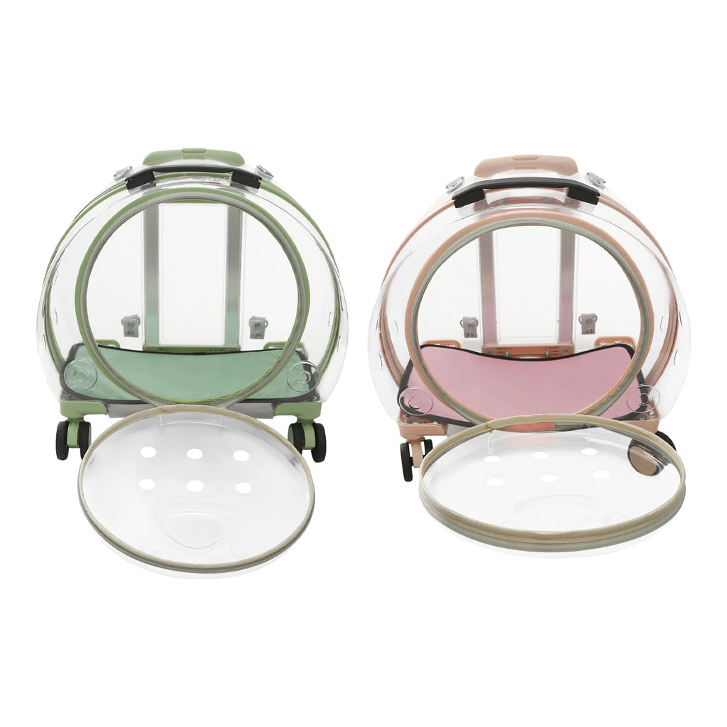 Pink/Green Breathable Pet Dog Cat Carrier with Wheels