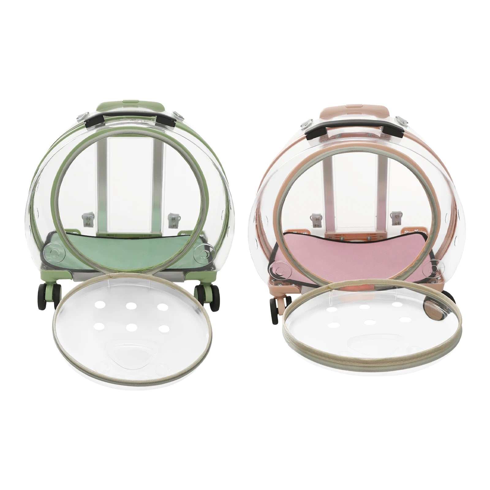 Pink/Green Breathable Pet Dog Cat Carrier with Wheels