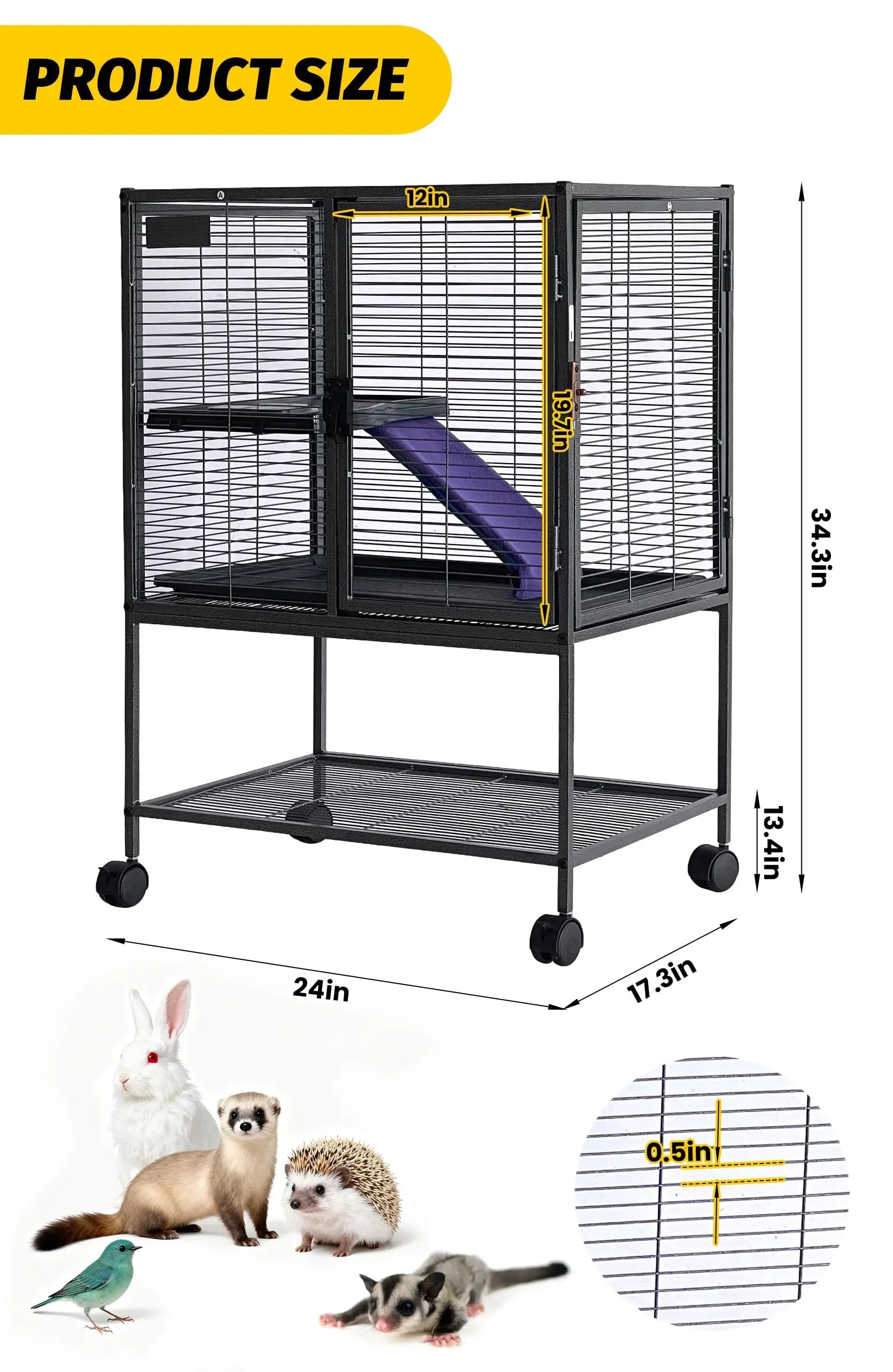 Multi-Level Metal Small Animal Cage with Ramp & Storage
