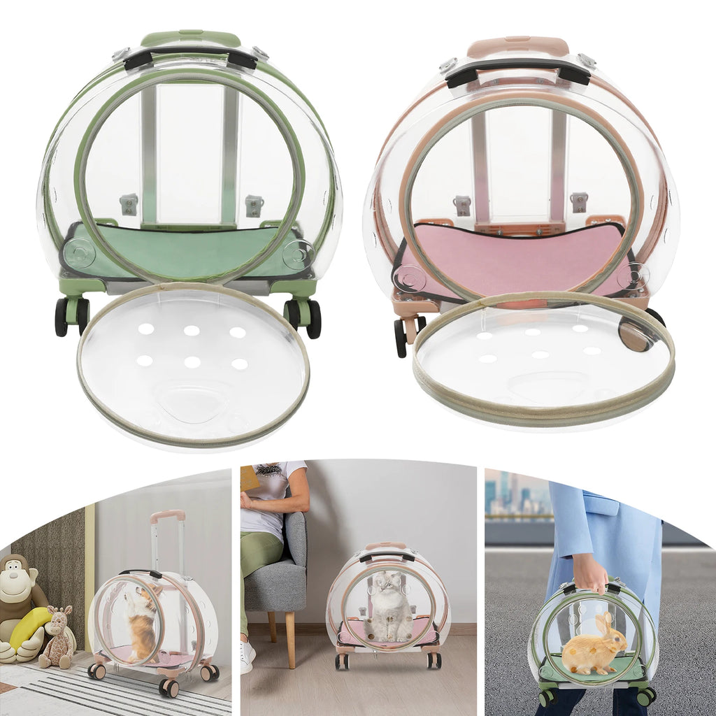 Pink/Green Breathable Pet Dog Cat Carrier with Wheels