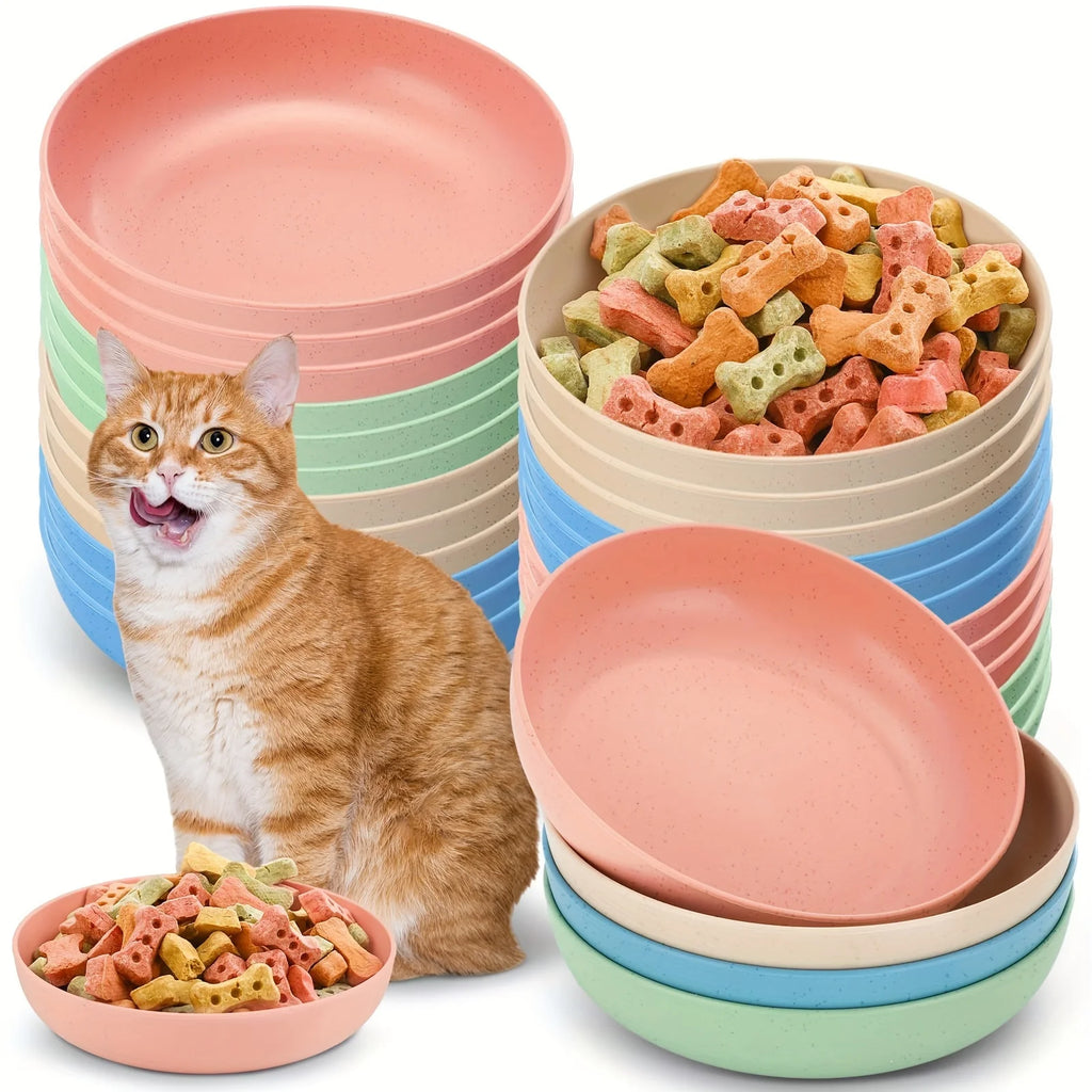 4pcs Shallow Colorful Cat Food and Water Bowls