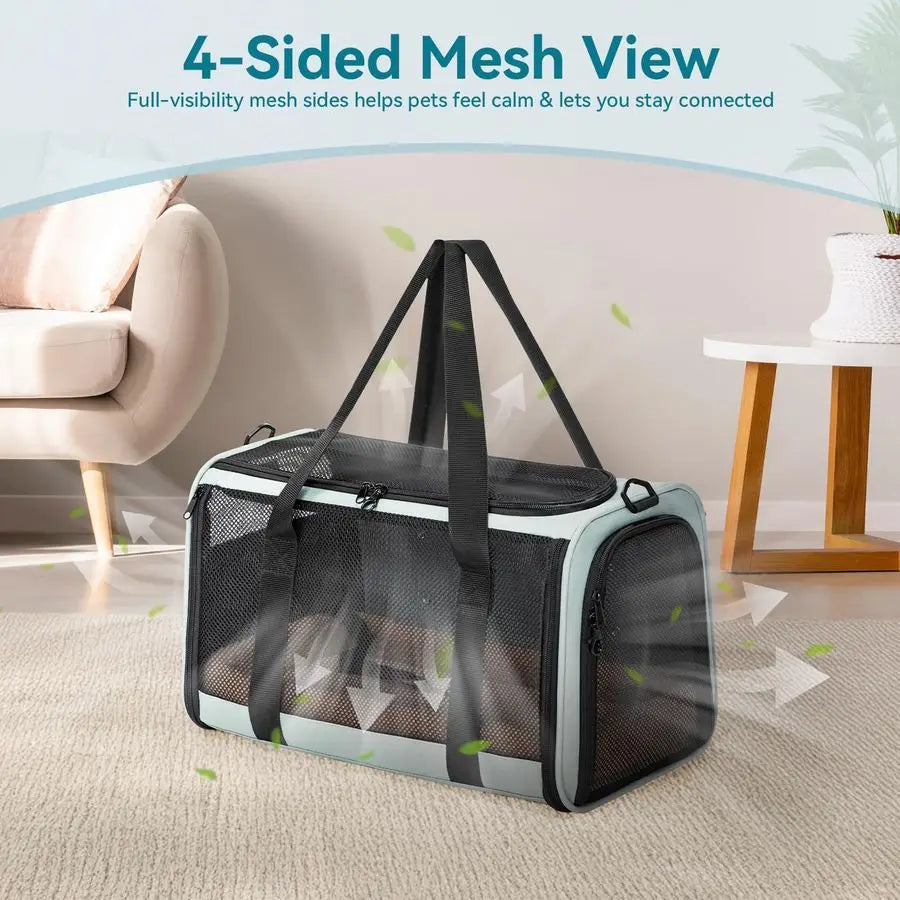Airline Approved Pet Dog Cat Car Carrier with Safety Buckles
