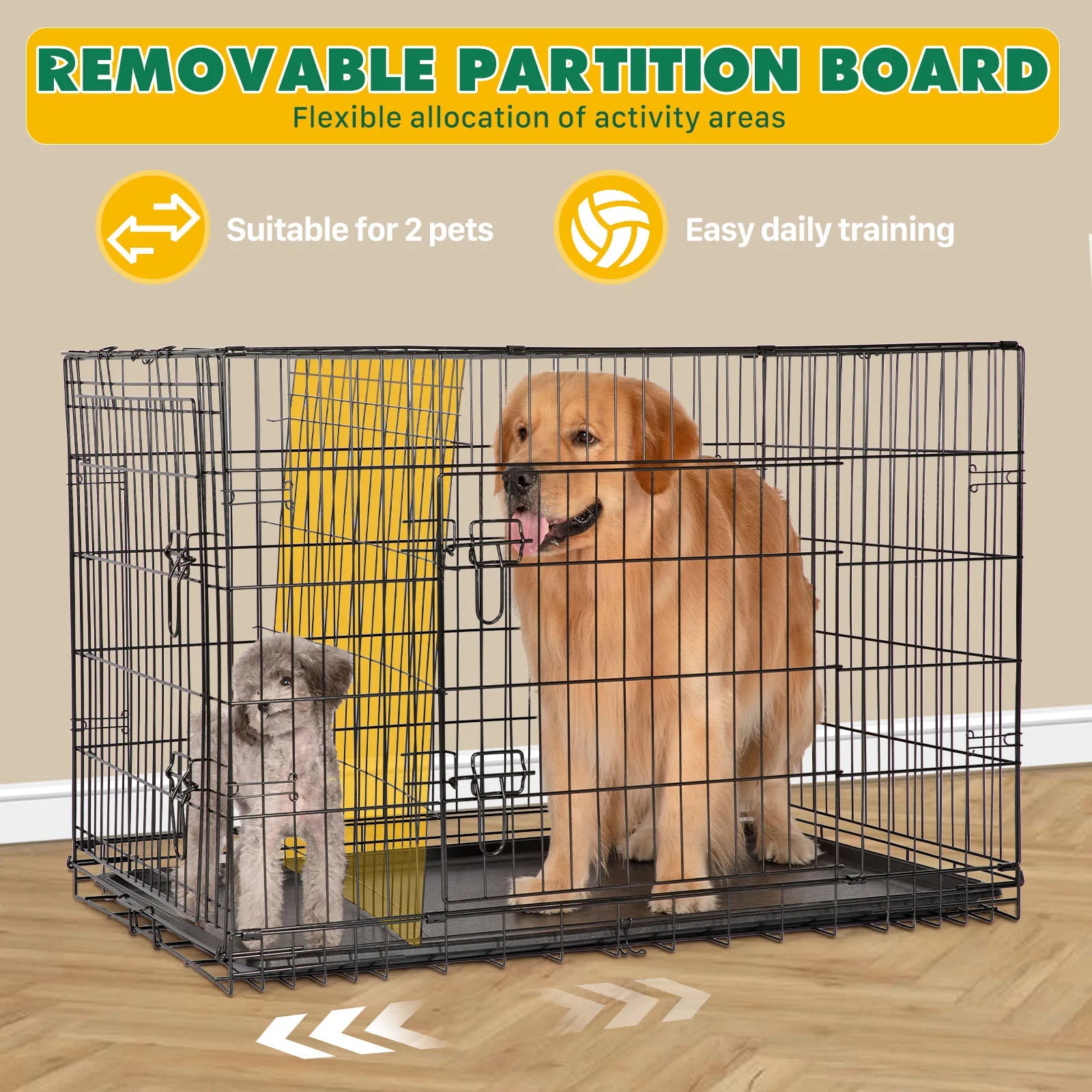 48 In Double Door Folding Metal Dog Cage