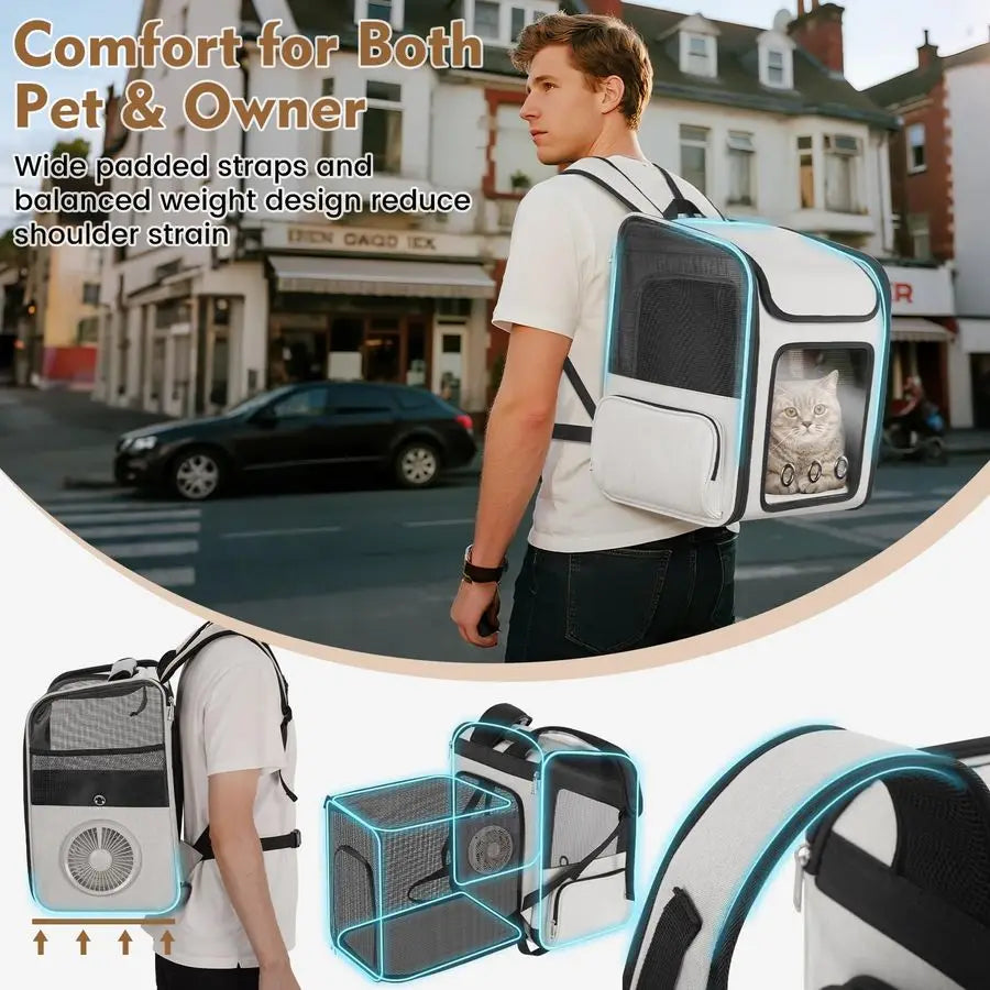 Backpack Pet Dog Cat Carrier with Built-in Cooling Fan & Heating Pad