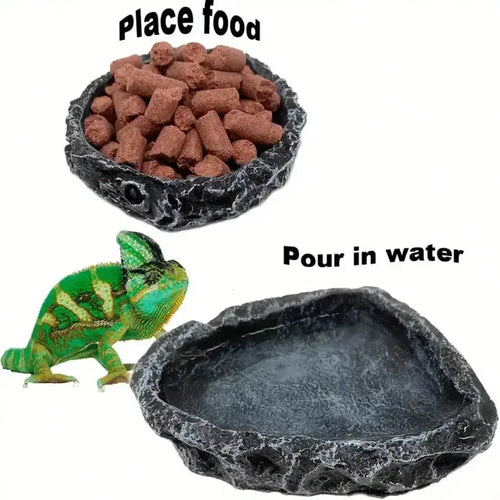 1 Pcs Small Reptiles Realistic Stone Feeding and Water Bowl