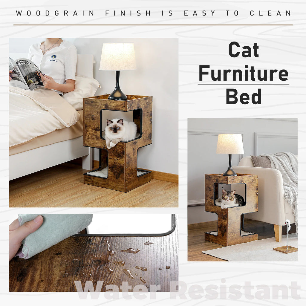Modern Wood Cat Condo House Bed
