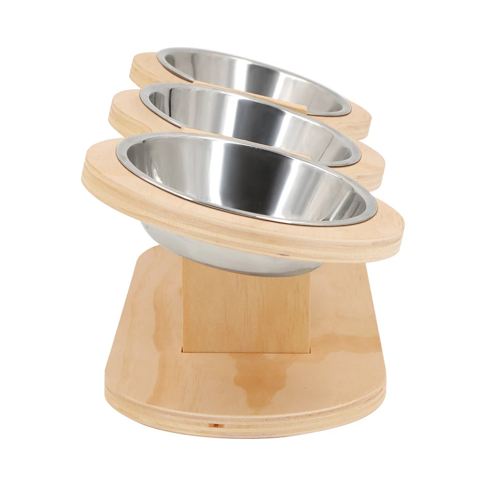 3 in 1 Food & Water Bowls with Wood Stand