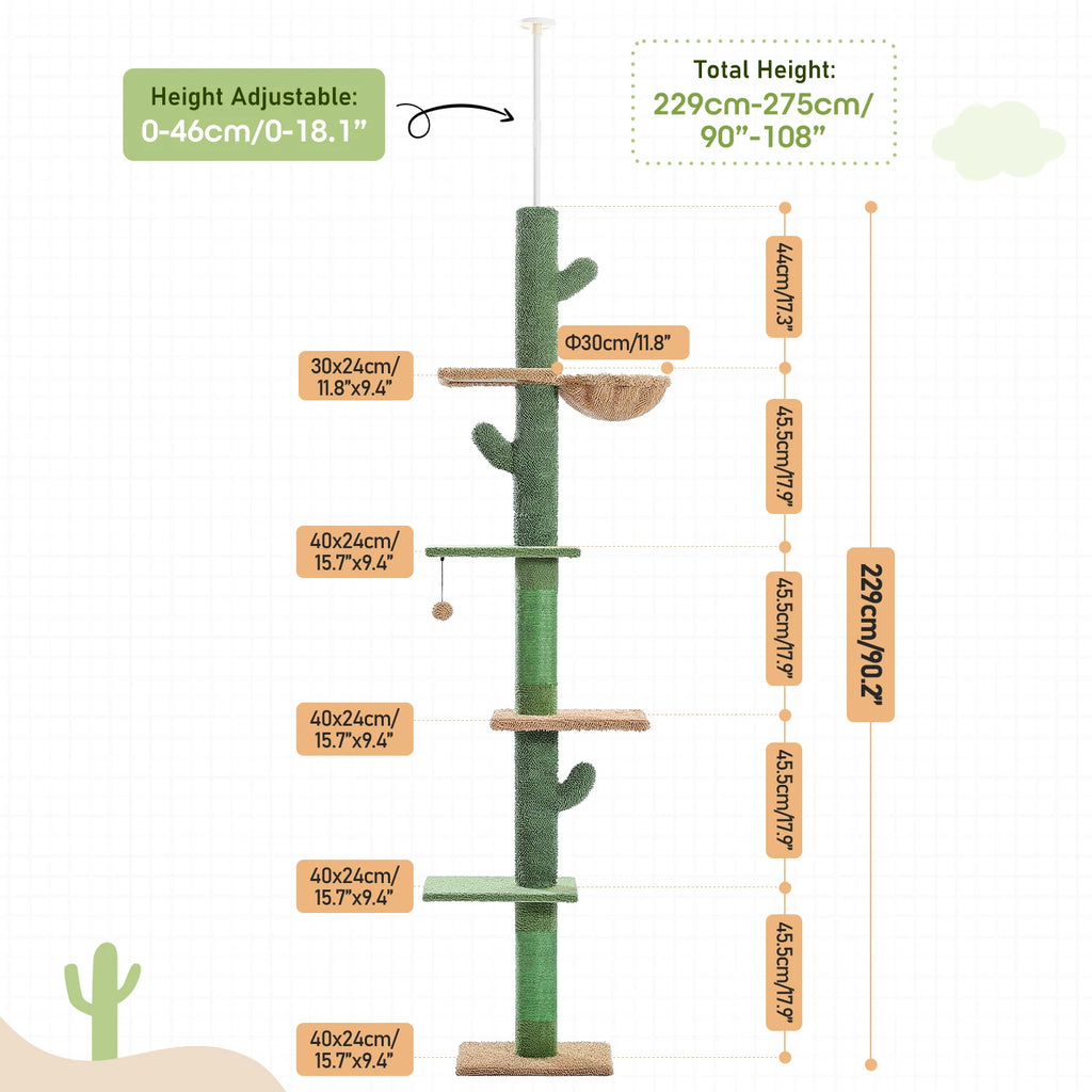 5-Tier Floor to Ceiling Cactus Cat Tower