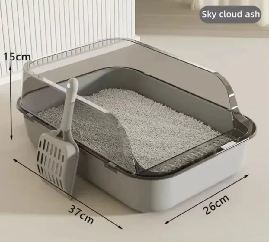 Semi-Enclosed Cat Litter Box with Splashproof High Sides