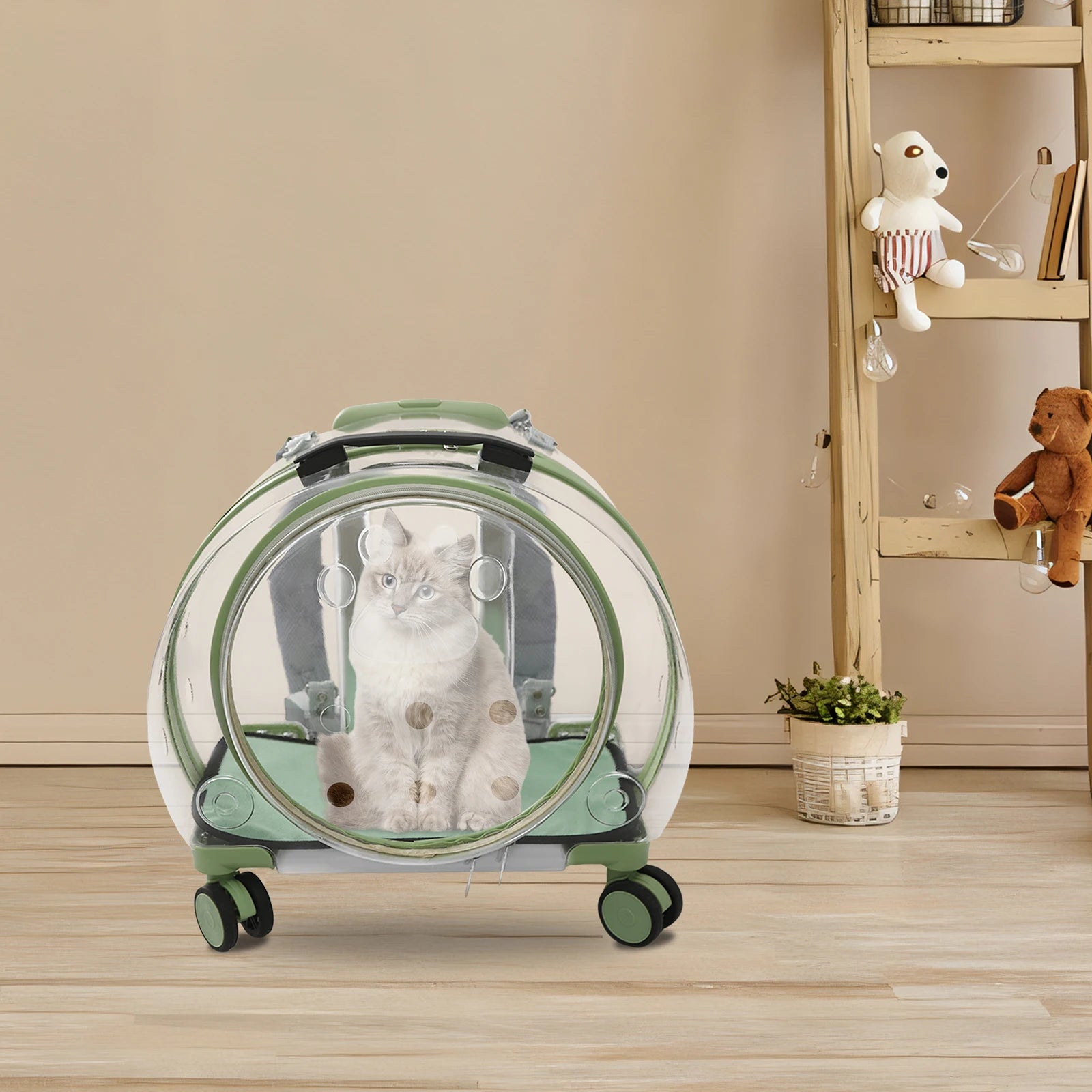Pink/Green Breathable Pet Dog Cat Carrier with Wheels