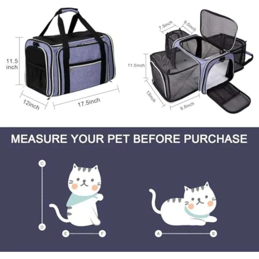 Pet Dog Cat Expandable Carrier Bag with Fleece Pad Airline Approved