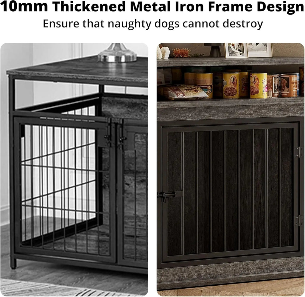 44" Corner Dog Crate with 2-Tier Shelves