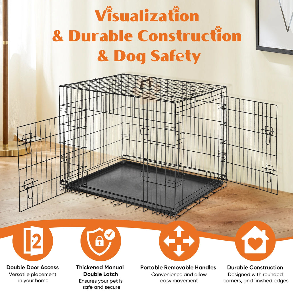 48 In Double Door Folding Metal Dog Cage