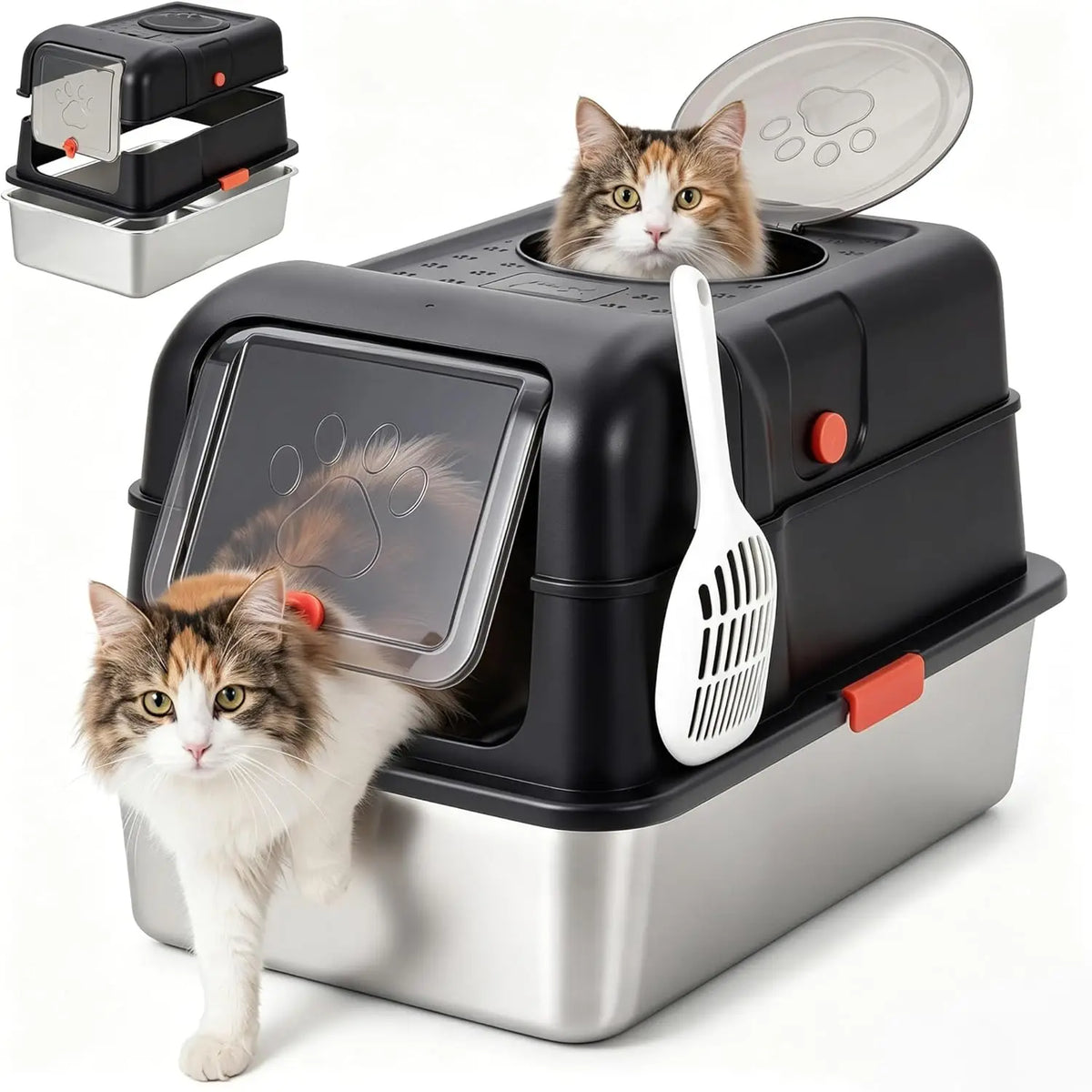 Enclosed Stainless Steel Litter Box With Lid for Cats