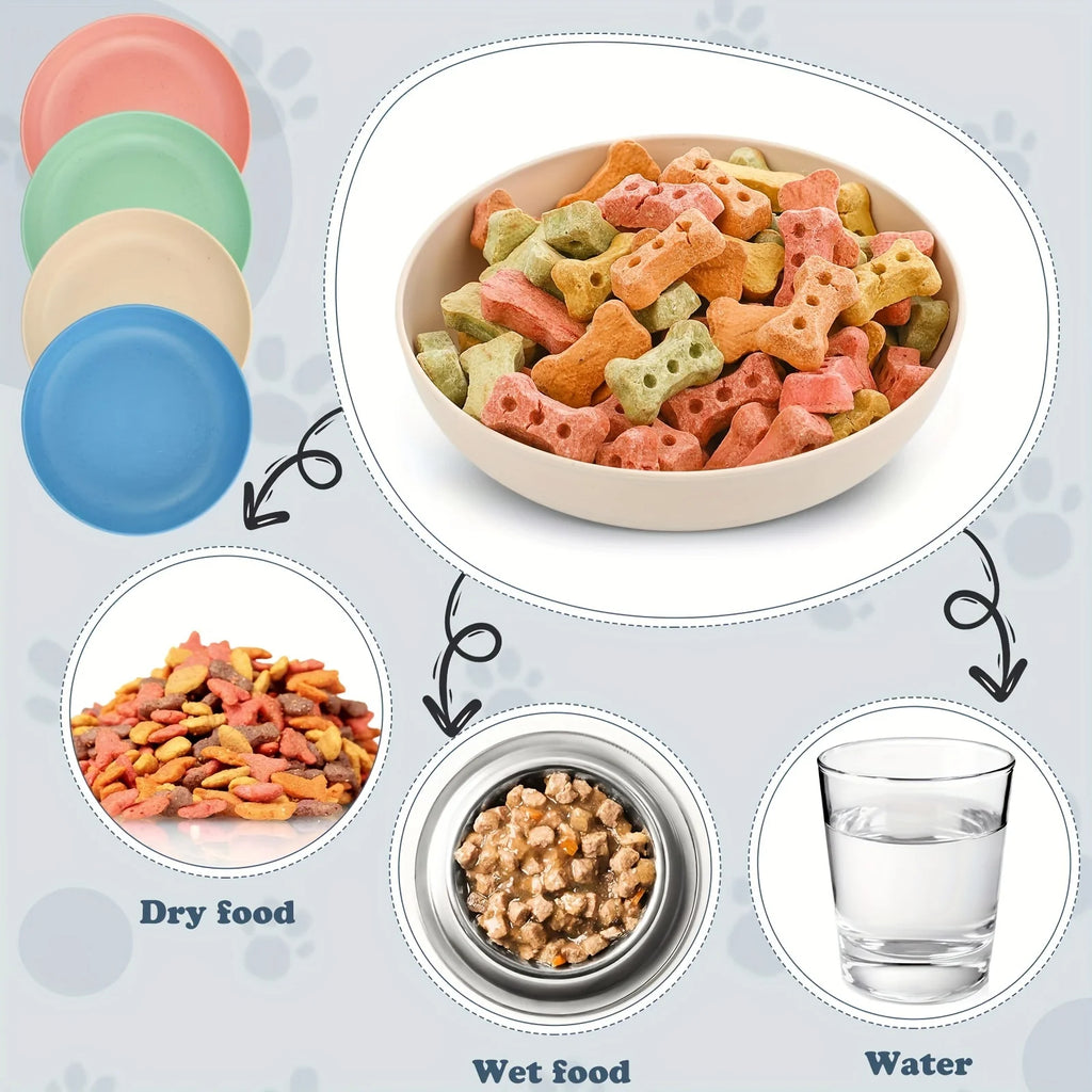4pcs Shallow Colorful Cat Food and Water Bowls