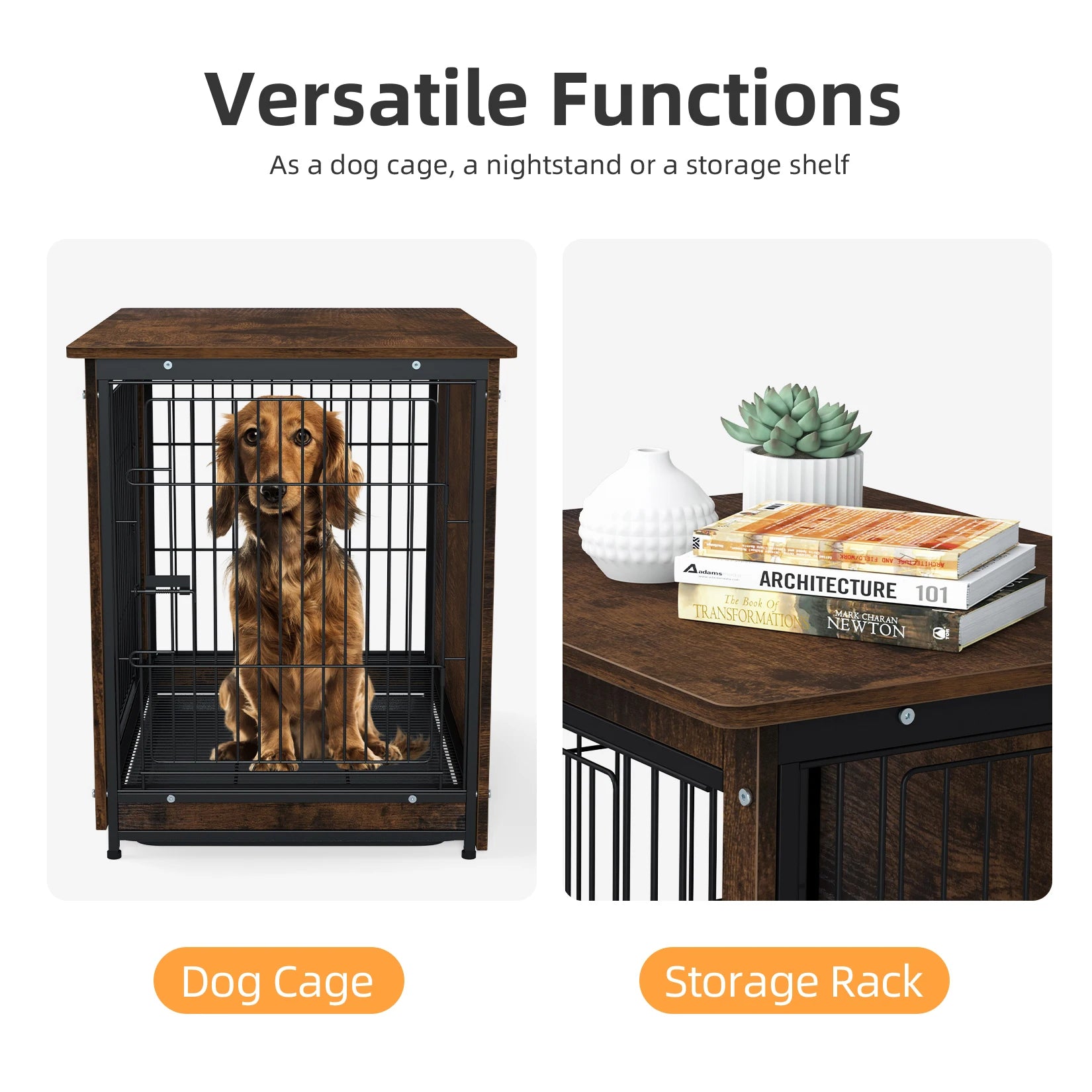 Pet Dog Cage Kennel End Table with 2 Doors