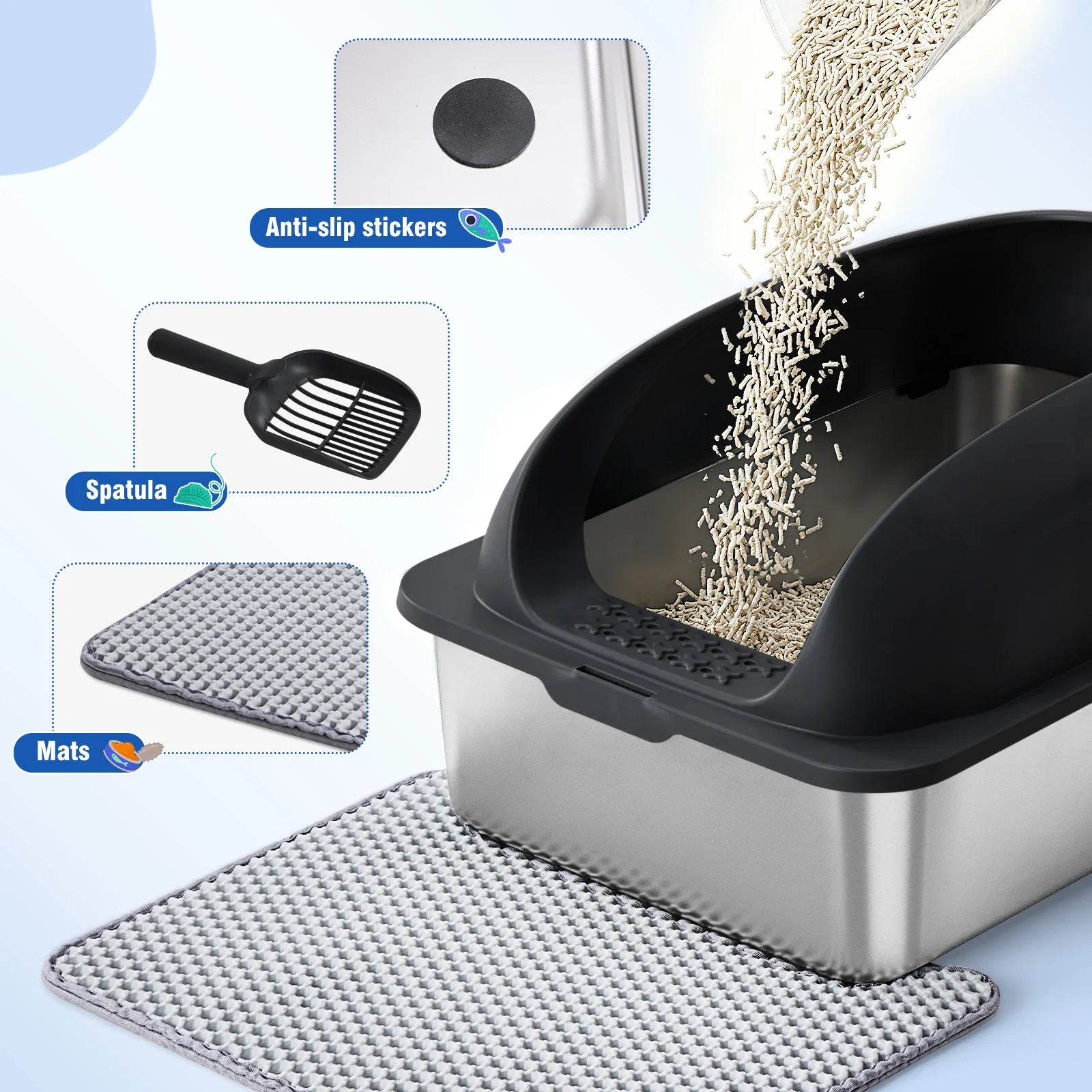 24IN Stainless Steel Cat Litter Box with Lid