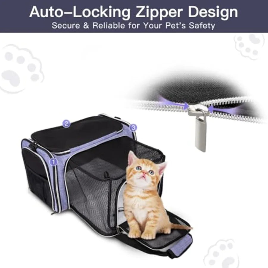 Pet Dog Cat Expandable Carrier Bag with Fleece Pad Airline Approved