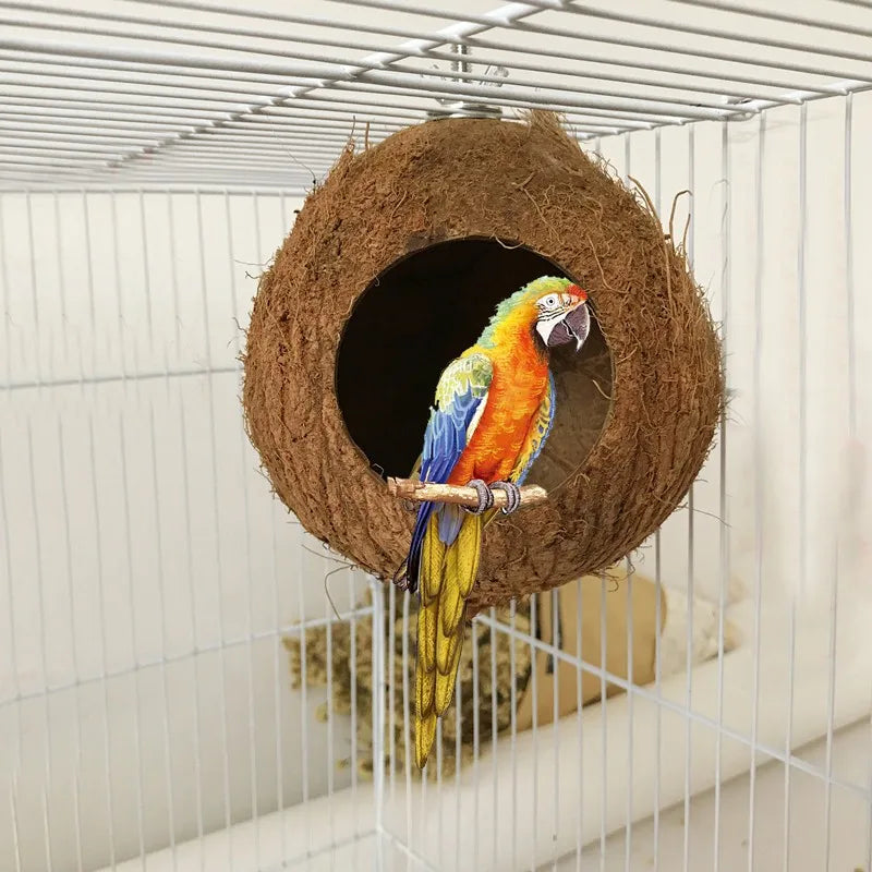 Natural Coconut Hideaway for Pet Birds