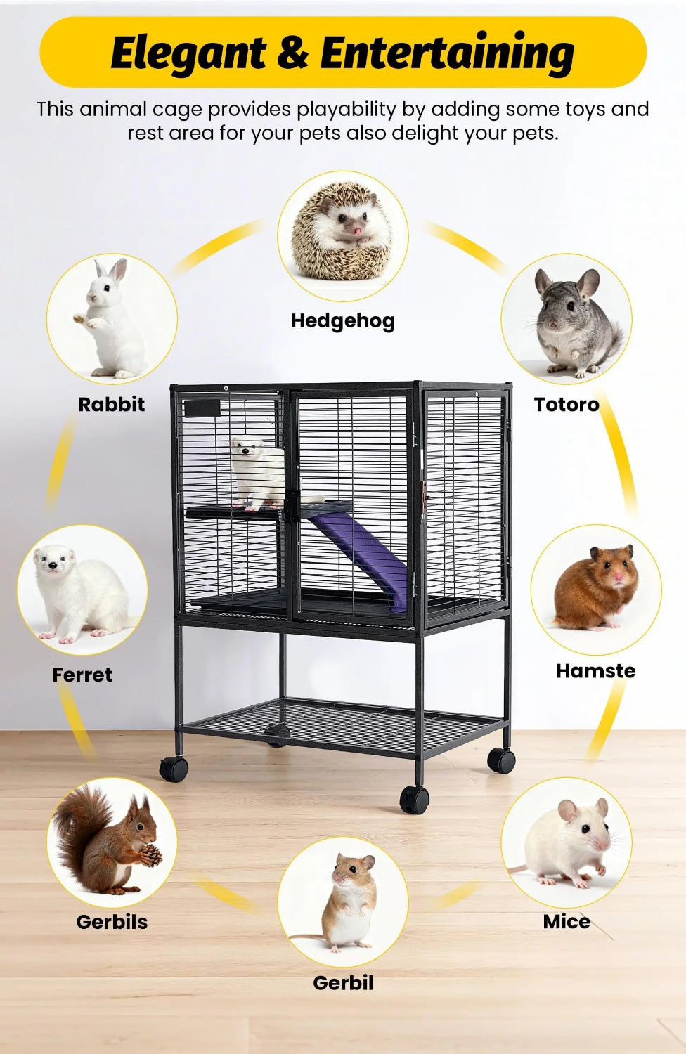 Multi-Level Metal Small Animal Cage with Ramp & Storage