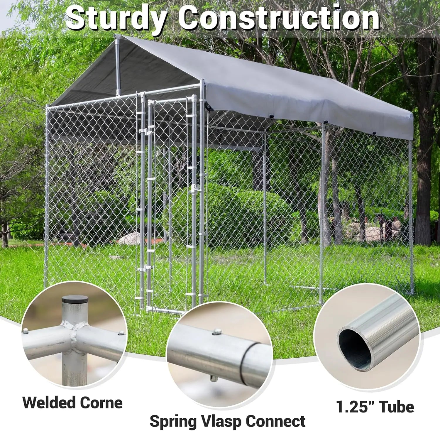 Large Galvanized Dog Kennel Outdoor with Roof