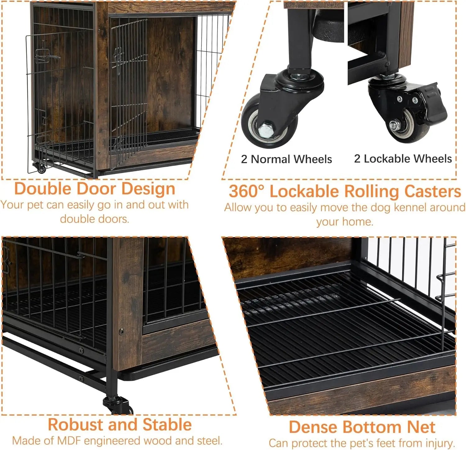 Rustic Dog Crate Furniture with Wheels 26in
