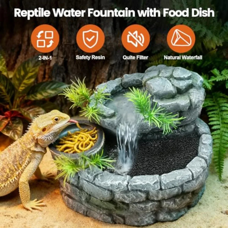 2 in 1 Reptile Water Fountain with Food Dish 550ML