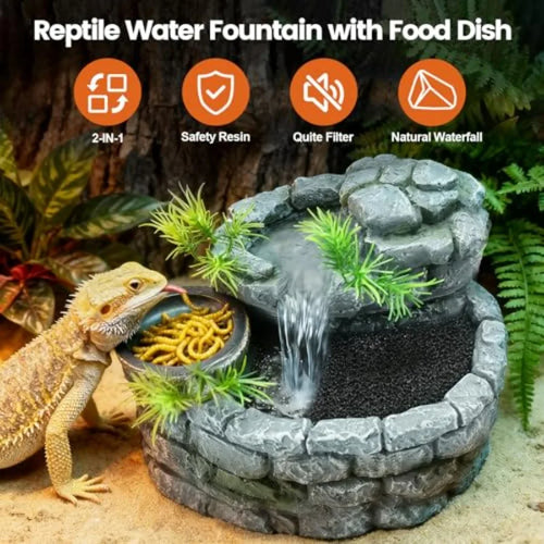 2 in 1 Reptile Water Fountain with Food Dish 550ML