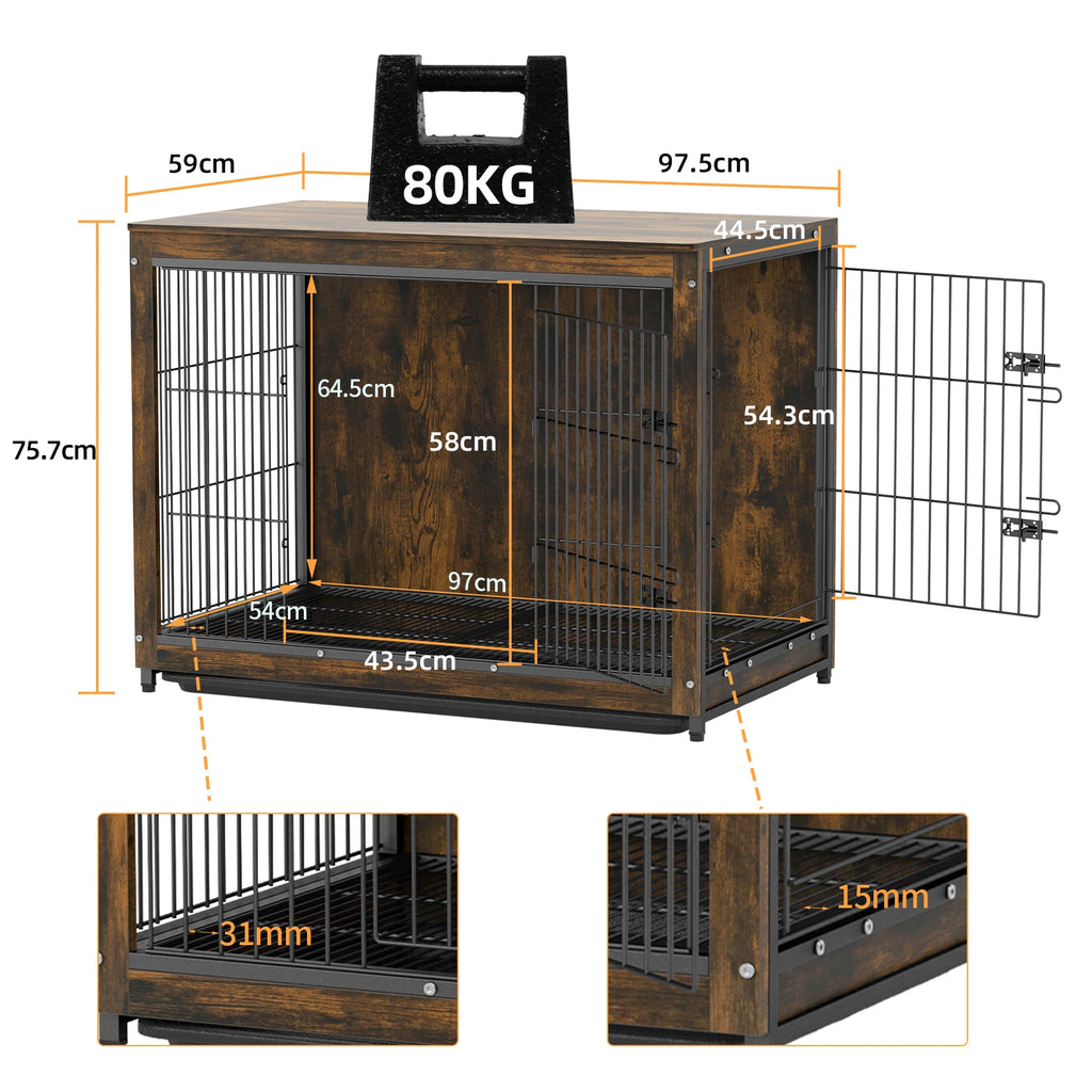 Pet Dog Cage Kennel End Table with 2 Doors