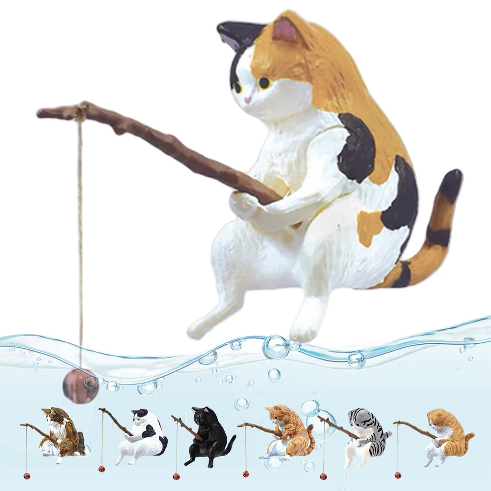 Cute Fishing Cat Figurine Ornament Aquarium Decoration