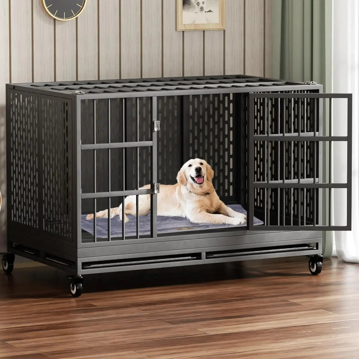 48-Inch Heavy-Duty Dog Crate with Wheels