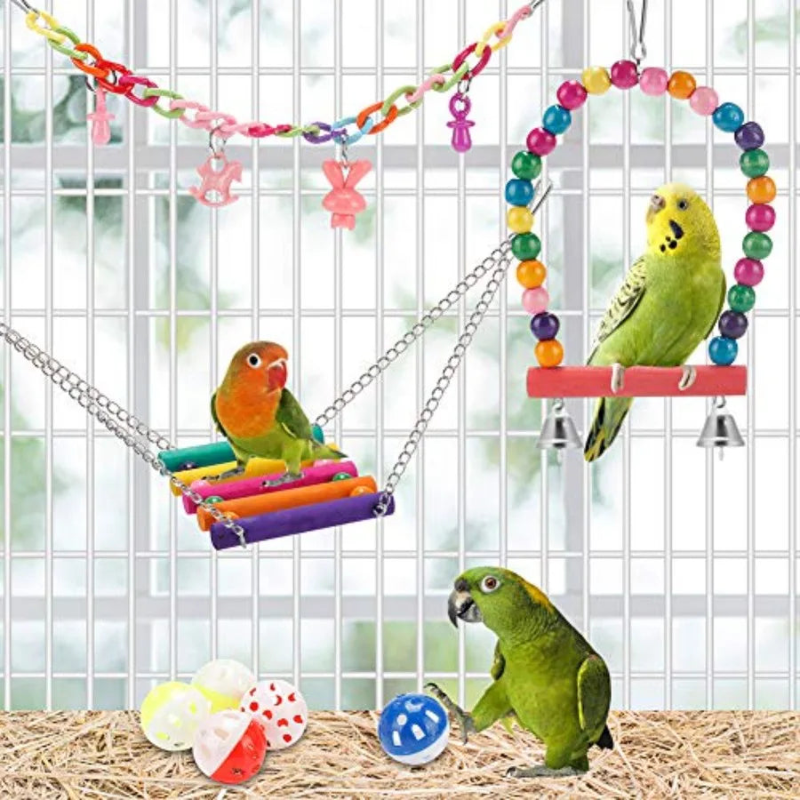 Assortment of Bird Toys - Swing Hanging Standing Chewing Hammock Climbing Ladder